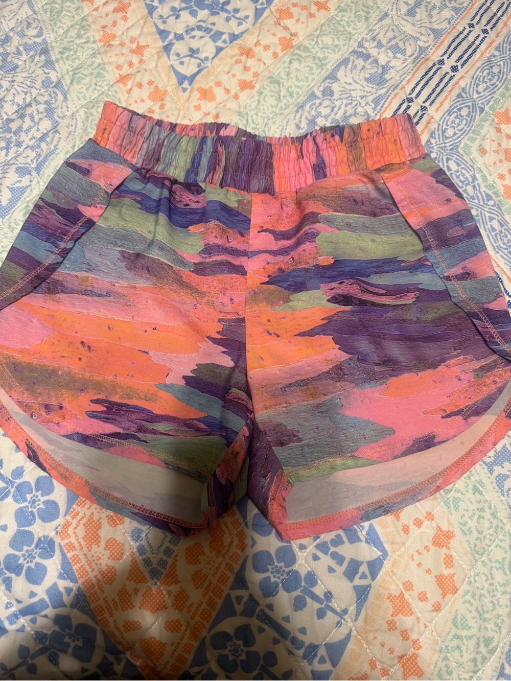 all in motion Pink Purple Orange Abstract Print Athletic Shorts